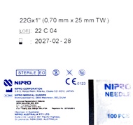 NIPRO MEDICAL NEEDLE 22G X 1 INCH 25MM 100 S EXPIRY 2027
