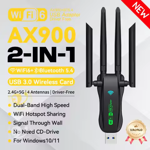 900Mbps WiFi Network Card 2.4G/5Ghz Bluetooth 5.4 Wi-Fi Dongle AX900 USB3.0 4-Antennas Wireless Rece