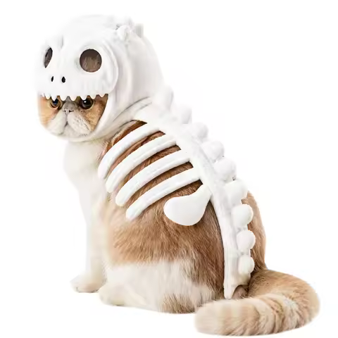 Plush Halloween Pet Hood Outfit Cozy Plush 3D Halloween Pet Skeleton Costume Realistic Dinosaur Skel