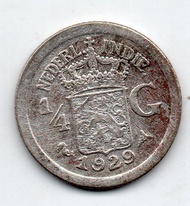 A4058 Koin Perak kuno 1/4 Gulden 1929 Sesuai Gambar Jaman Belanda