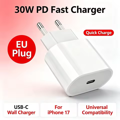 30W USB‑C PD Fast Charging Wall Charger EU Plug Power Adapter For iPhone 17 16 15 Pro Max iPad Mobil
