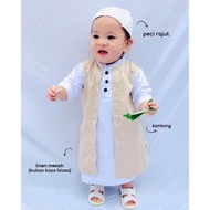 WHOLESALE CLICK 4 TIMES Muslim Clothes Peci Set for Baby Boys Cool Eid LUXURY LINEN ROBE + BAIQ KNIT
