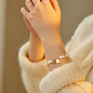 1pc Imitation Pearl Bracelet Women Metal Heart Pendent Bracelet Student Girlfriend Gifts Accessories