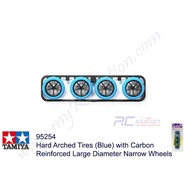 💯Tamiya #95254 - Hard Arched Tires (Blue) with Carbon Reinforced Large Diameter Narrow Wheels[95254]