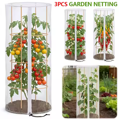 3Pcs Garden Bird Netting Cover 59x18in Nylon Mesh Protective Tomato Cage Netting Cover with Zipper G