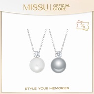 Missu Single White/Gray Pearl Pendant Necklace for Women Stainless Steel Fashion Jewelry NL143