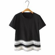 Women's XL-4XL Lace Patchwork Short Sleeve Oversize T-Shirt - Black