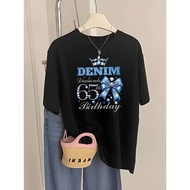 Women'S 65th Birthday Party T-Shirt - Elegant Diamonds, Crown & Bow Graphic - Loose Fit Crew Neck Te