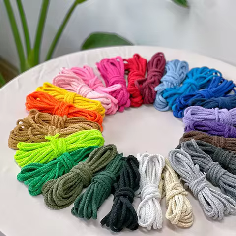 5mm 5yards Pure Cotton Hollow Rope Eight Strand Thread Braided HandCrafts DIY Rope for Home Decorati