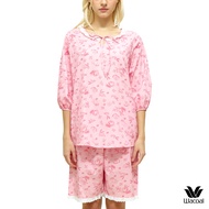 Wacoal CAFE’ CATION ชุดนอนคอระบาย แขน 3 ส่วน ขาสั้น พิมพ์ลาย Coffee&Bread รุ่น WN9E30 สีชมพู (PR)