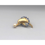 Lucky dolphin brooch with 6.5mm Akoya diamond selected from Japan