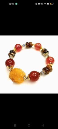 金銀財寶 高品鴿血紅草莓晶 蜜蠟牡丹花手串