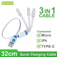 LMJ BAVIN 32cm USB 3 in 1 Quick Charging Cable Flexible Flat Cable Wire for iPh /Micro /Type-C