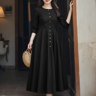 ZANZEA | ZANZEA ชุดเดรสสตรีทำงานสไตล์หรูหรา แฟชั่นผู้หญิง แขน 3/4 ลำลอง สีพื้น ชุดเดรสยาวปานกลางสำหร