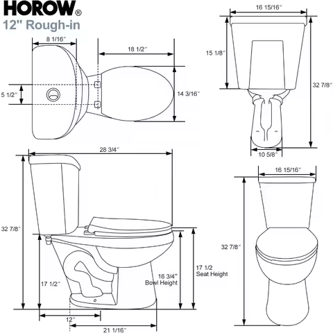 HOROW 17 Inch Tall Toilet, Two-Piece Elongated Toilet with ADA Comfort Chair Height Seat, Powerful 1