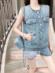 CC women 36-40 S-L denim vest shorts set 女裝小香風牛仔馬甲背心 短褲 套裝 @celefashion