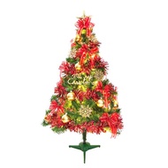 [特價]摩達客 4尺特仕幸福型裝飾綠色聖誕樹 綺紅金雪系配件+50燈LED燈暖白光