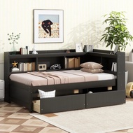 Must-Have Twin Daybed With Storage Bookcase And Drawers, Wood Platform Bed With Headboard And Sidebo