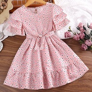 SIYYIS Kids Dress 4-7 Years Girls Tiered-Sleeve Pink Color Floral Dress Baby Girl Sweet Style Dress 