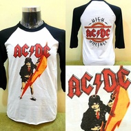 Vintage Reprint Band Shirt 3q Sleeve Three Tribes Print Acdc Absorption High Voltage Band T-shirt