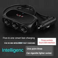 3 Socket Car Ci-gar-ette Lighter Splitter Dual USB LED Car Fast Charger 120W 12V 24V Car Charger Adapter for Phone G-P-S Dashcam