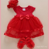 Red One Year Old Hundred Days Summer Dress Dress Baby Girl Baby Girl Full Month Cross-Border Childre