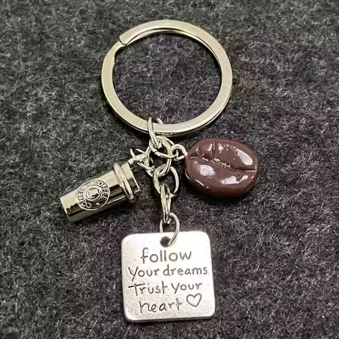 Follow Your Dream Coffee Bean Coffee Cup Barista Key Chain Ring Women Jewelry Accessories Pendant Gi