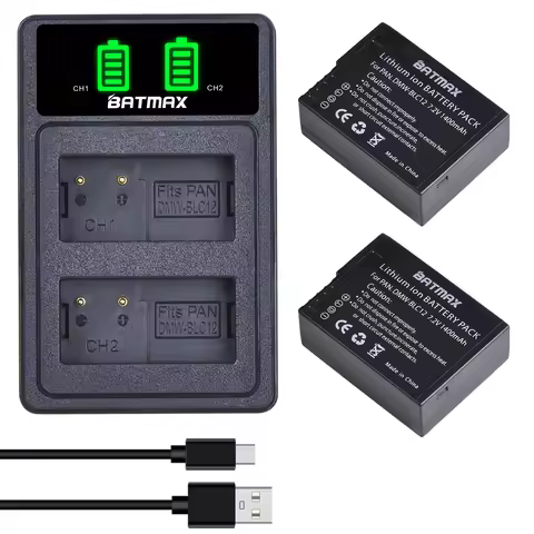 Batmax 1400mAh DMW-BLC12 BLC12 Battery + Dual USB Charger for Panasonic Lumix DMC-G7, DMC-G85, DMC-G