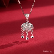 Niche Longevity Lock Light Luxury Simple Women's2023Year s999Pure Silver Necklace Trendy Peace Lock 