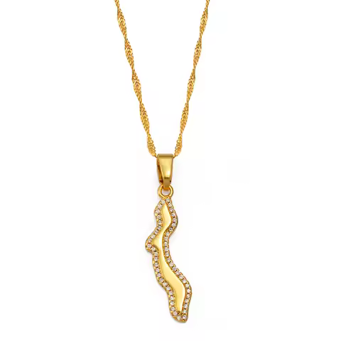 Anniyo Curacao Islands Map With Cubic Zirconia Pendant Necklaces Gold Color Jewelry CZ Stone Maps #2