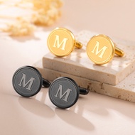 SKYRIM Custom Name Logo Cufflink Stainless Steel Geometry Round Corrosion Groom Shirt Cufflink Luxur