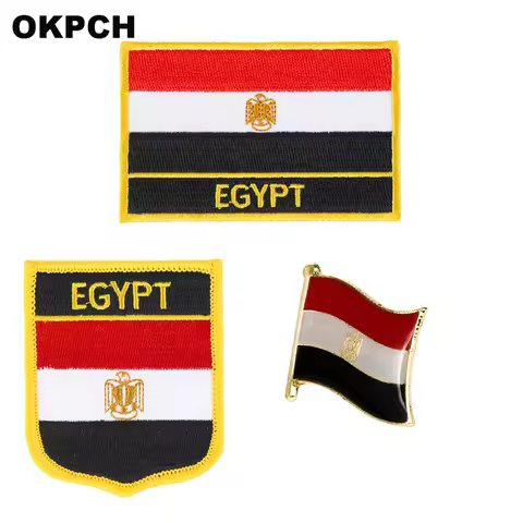 Egypt National Flag Embroidered Iron on Patches for Clothing Metal badges PT0130-3