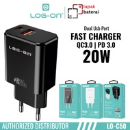 Log On LO-C50 Charger Batok Dual Usb Type C 3.0A 20W Fast Charger Power Delivery 3.0 Quick Charger 3