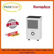 EuropAce EDH 3122A: 12L DEHUMIDIFIER+ ODOUR REMOVER with SMART WiFi - 1 YEAR WARRANTY