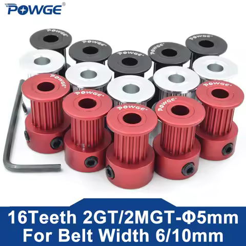 POWGE GT 16 teeth 2GT 2MGT Timing Pulley Bore 5mm for GT2 Open Synchronous belt width 6mm/10mm small