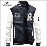 FUGUINIAO 2022 Fall Trend Embroidered Baseball Jacket Mens Standing Biker Leather Jacket Mens Korean