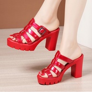 Dép Cao Gót Nữ Đẹp Đế PU Siêu Nhẹ Gót Vuông 9cm Quai Dây Ngang Phối Khoá Cao Cấp -CG815