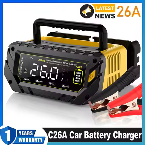 2025 26A Car Battery Charger 6V/12V/24V LiFePO4 Car Charger for Lithium AGM GEL Lead-Acid Battery Ch