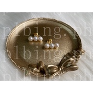 （3.26-4.23）Fashion natural akoya 6-7mm white pearl earrings 3 pearls 14k Yellow Gold filled