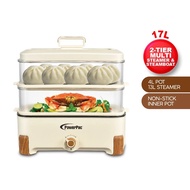 PowerPac 2in1 Multi function 2 Tier Food Steamer & Steamboat, Non-stick Inner Pot, 17L (PPS705)