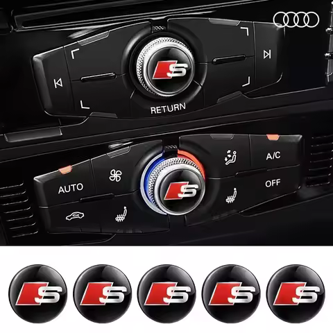 4Pcs Multimedia Center Console Knob Button Panel Cover Sticker For Audi S Logo Audi A3 A4 B5 B6 A3 8