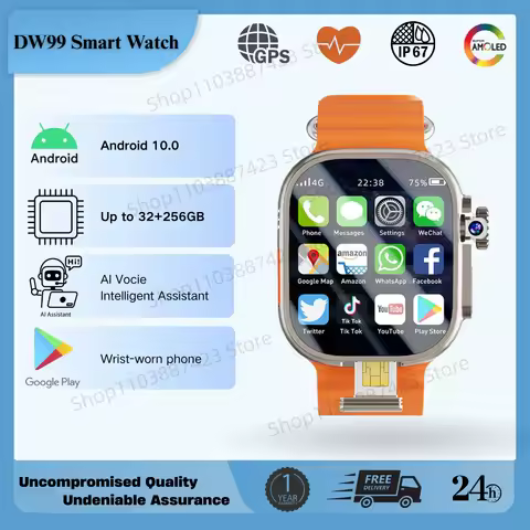 DW99 Smartwatch S9 Ultra SIM card 4G/5G Android 10 2.2-inch Amoled 8MP 180° Rotating Camera WIFI GPS