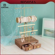 [SONONIA] Jewelry Organizer Stand Metal & Wood,3 Tier Large Capacity Jewelry Stand for
