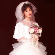 80s Hong Kong Style Retro Beaded Veil Bride Wedding Photo Headdress Wedding Photo Studio Makeup Mode