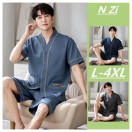 L-4XL Plus Size  Baju Tidur Lelaki Cotton Man Pajamas Men Japanese Pyjamas Short Sleeve Sleepwear Casual Nightwear Male Suit Baju Tidur Lelaki Set
