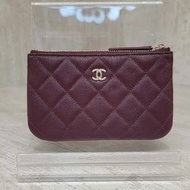 Chanel O Coin Case Bag 酒紅色金扣CC❤️牛皮拉鏈零錢包