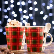 英國Aynsley 聖誕系列 蘇格蘭格紋陶瓷馬克杯匙組300ml 2組入
