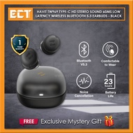 Havit TW969 Type-C HD Stereo Sound 60ms Low Latency Wireless Bluetooth 5.3 Earbuds - Black / Purple 
