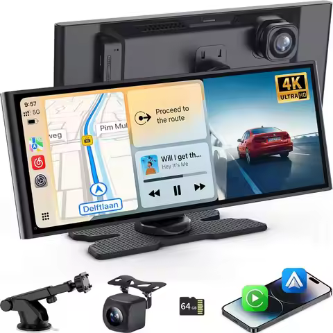 Inch Carplay Screen for Car, Wireless Carplay amp Android Auto, with 4K Dash Cam amp 1080P Backup Ca