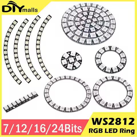 WS2812B 5050 RGB LED Ring 7/8/12/16/24/60 Bits Lamp Light with Integrated Drivers WS2812 for Arduino